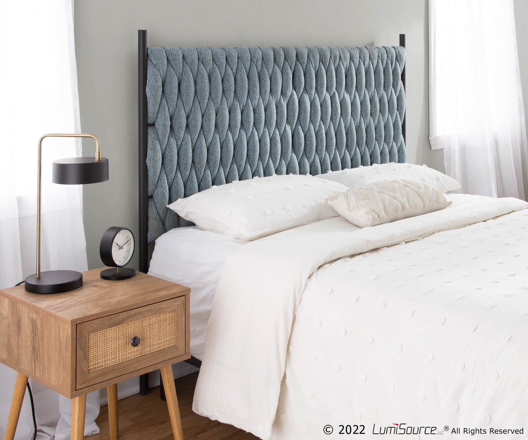 Braided Matisse Headboard - Black Metal, Blue Fabric