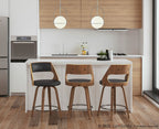 Cecina 24'' Fixed-Height Counter Stool - Set of 2 - Walnut Wood, Brown PU, Chrome