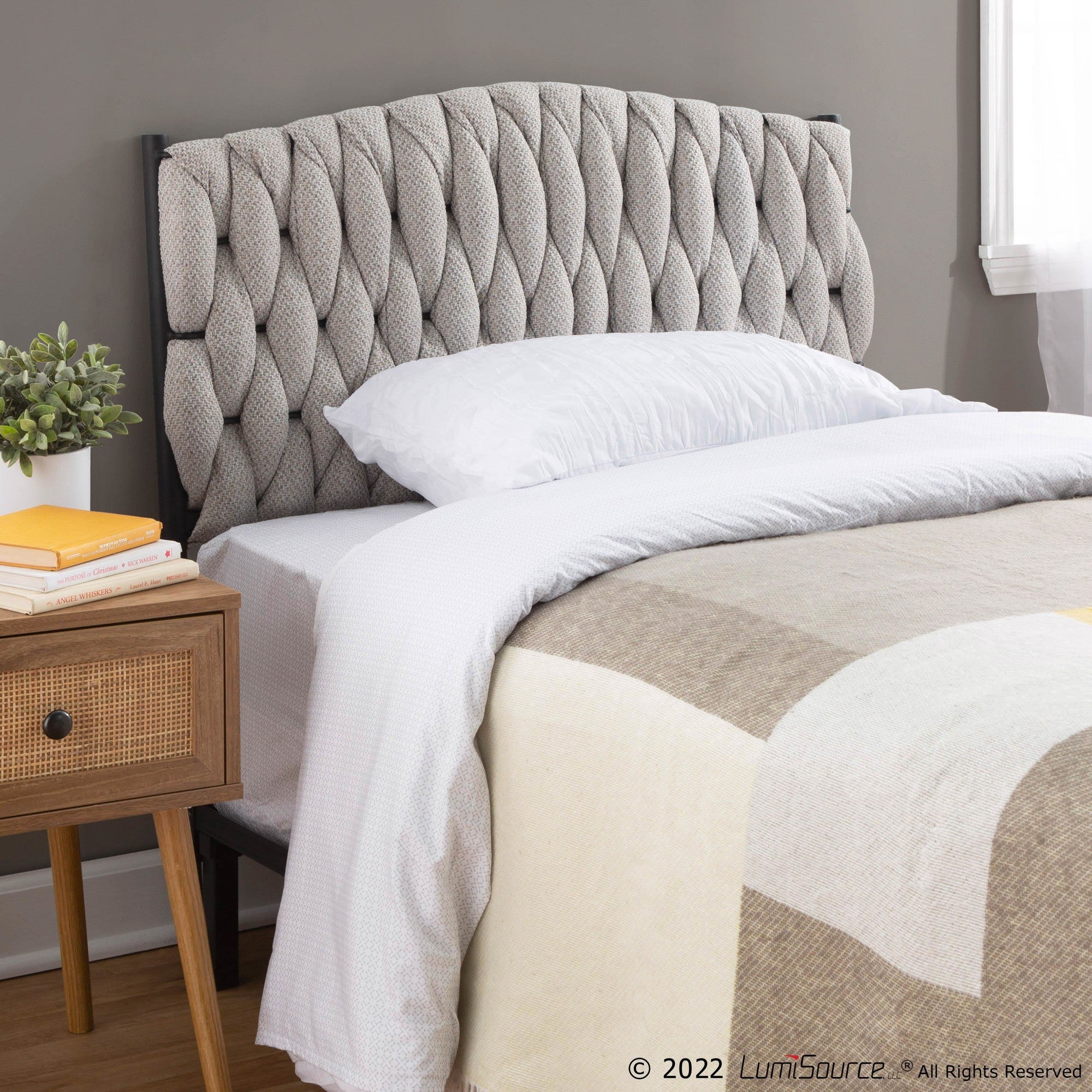 Braided Matisse Twin Headboard - Black Metal, Cream Fabric