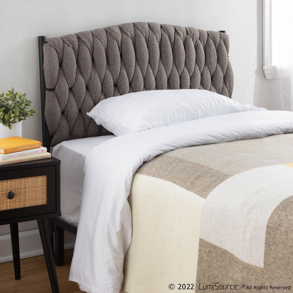 Braided Matisse Twin Headboard - Black Metal, Grey Fabric
