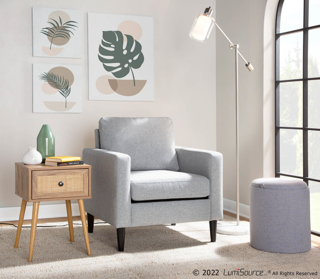 Marcel Floor Lamp - White Marble, Nickel Metal, Frosted Glass, Clear Glass