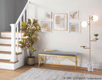 Folia Metal Bench - Gold Steel, Grey Velvet