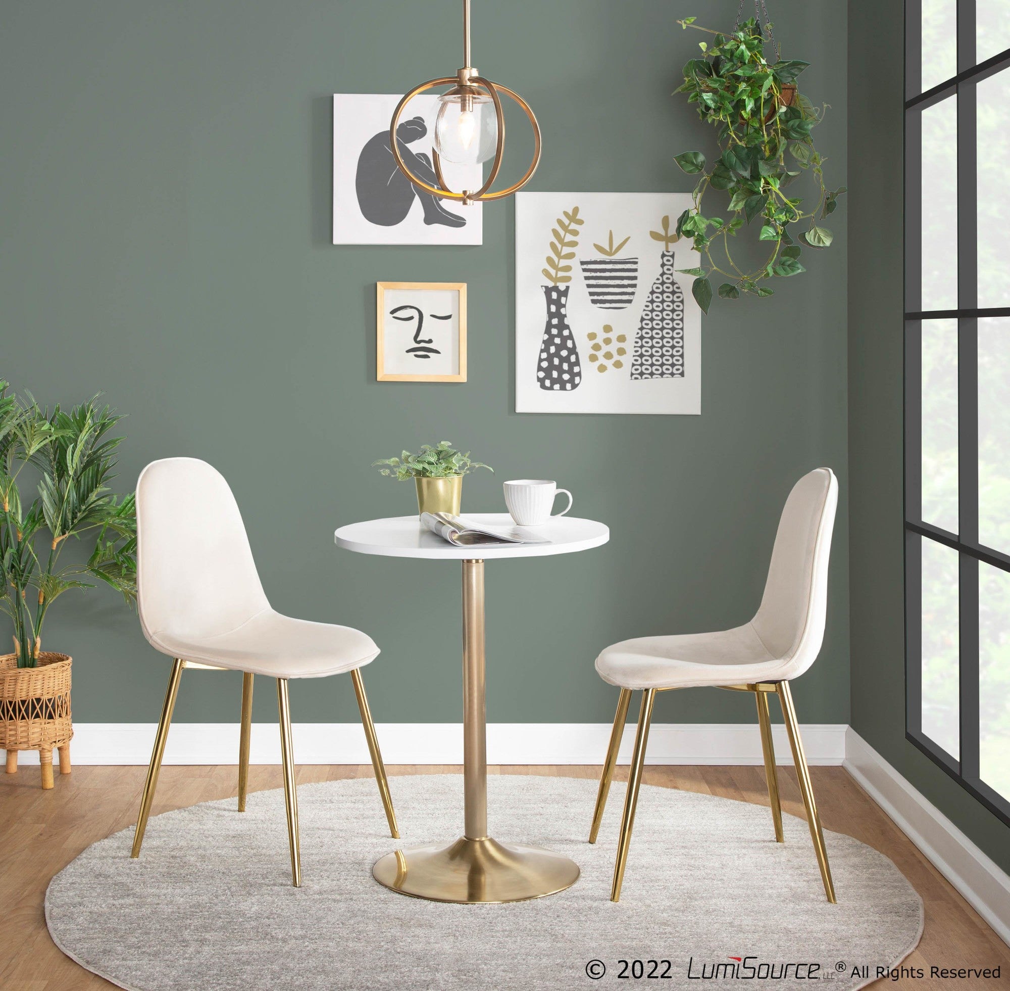 Pebble Table - Gold Metal, White Mdf