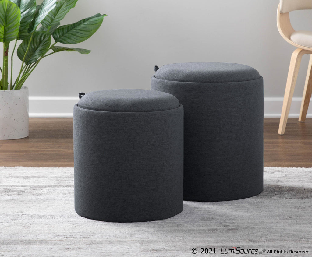 Tray Nesting Ottoman Set - Charcoal Fabric, Natural Wood