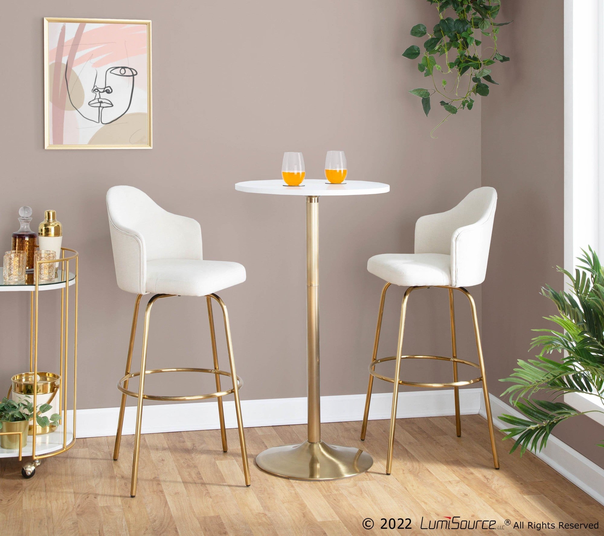Pebble Table - Gold Metal, White Mdf