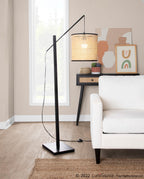 Arturo Floor Lamp - Black Wood, Black Steel, Rattan