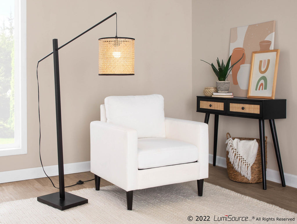 Arturo Floor Lamp - Black Wood, Black Steel, Rattan