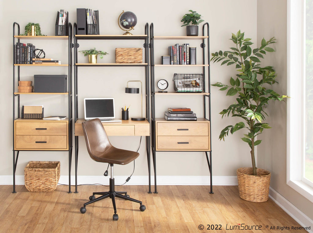 Lean Bookcase - Black Metal, Brown Wood