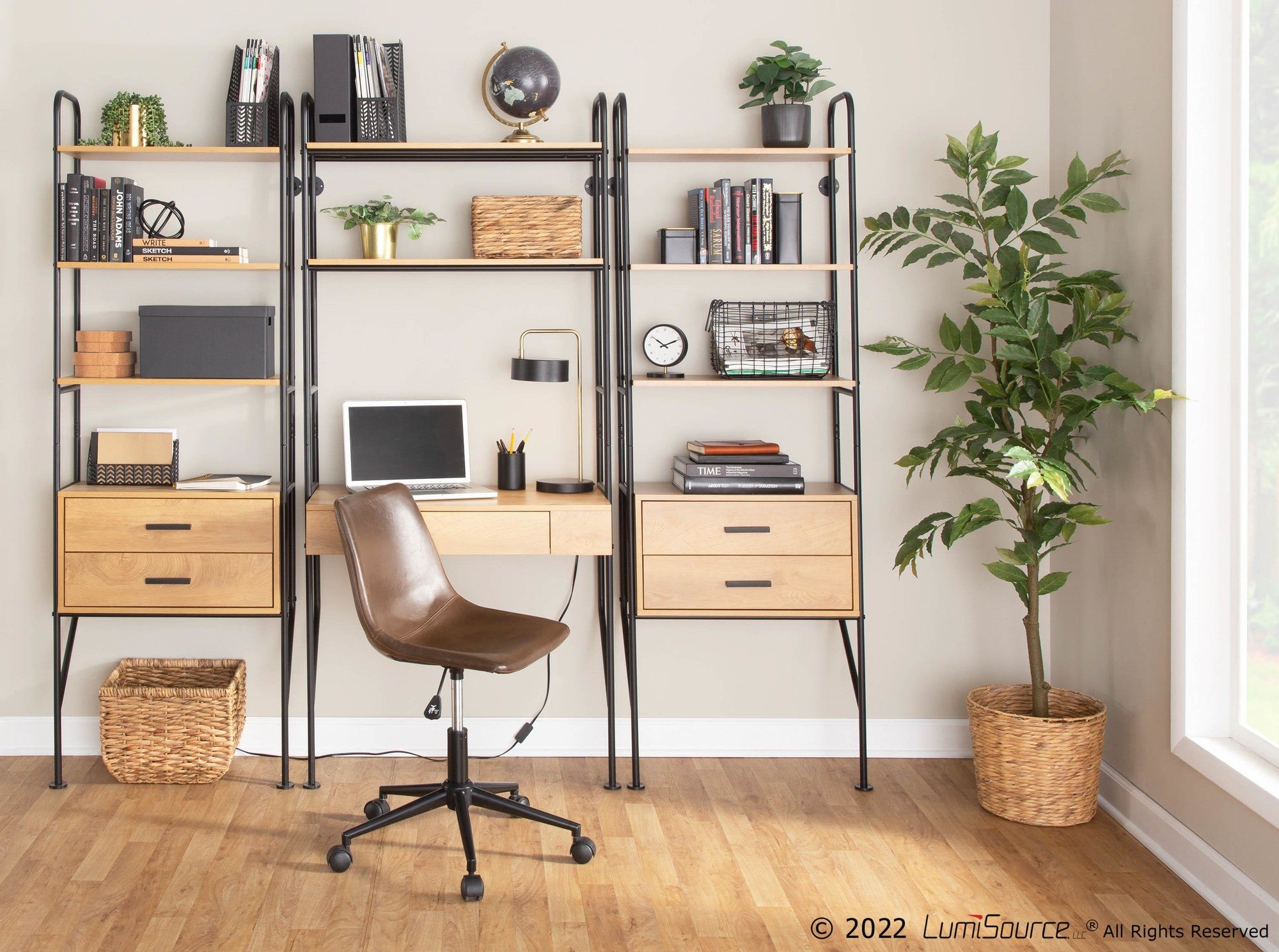 Lean Bookcase - Black Metal, Brown Wood