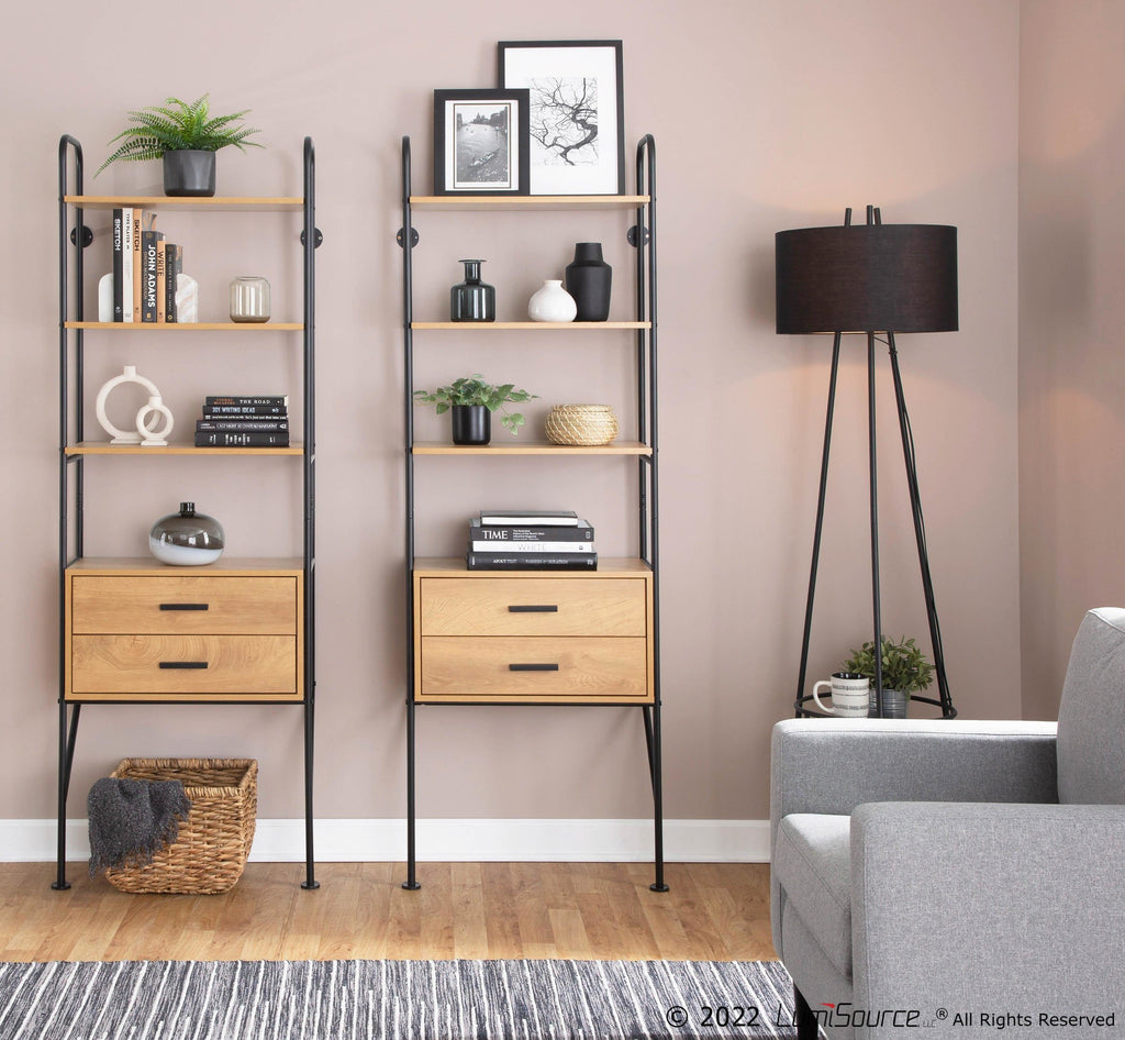 Lean Bookcase - Black Metal, Brown Wood