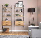 Lean Bookcase - Black Metal, Brown Wood