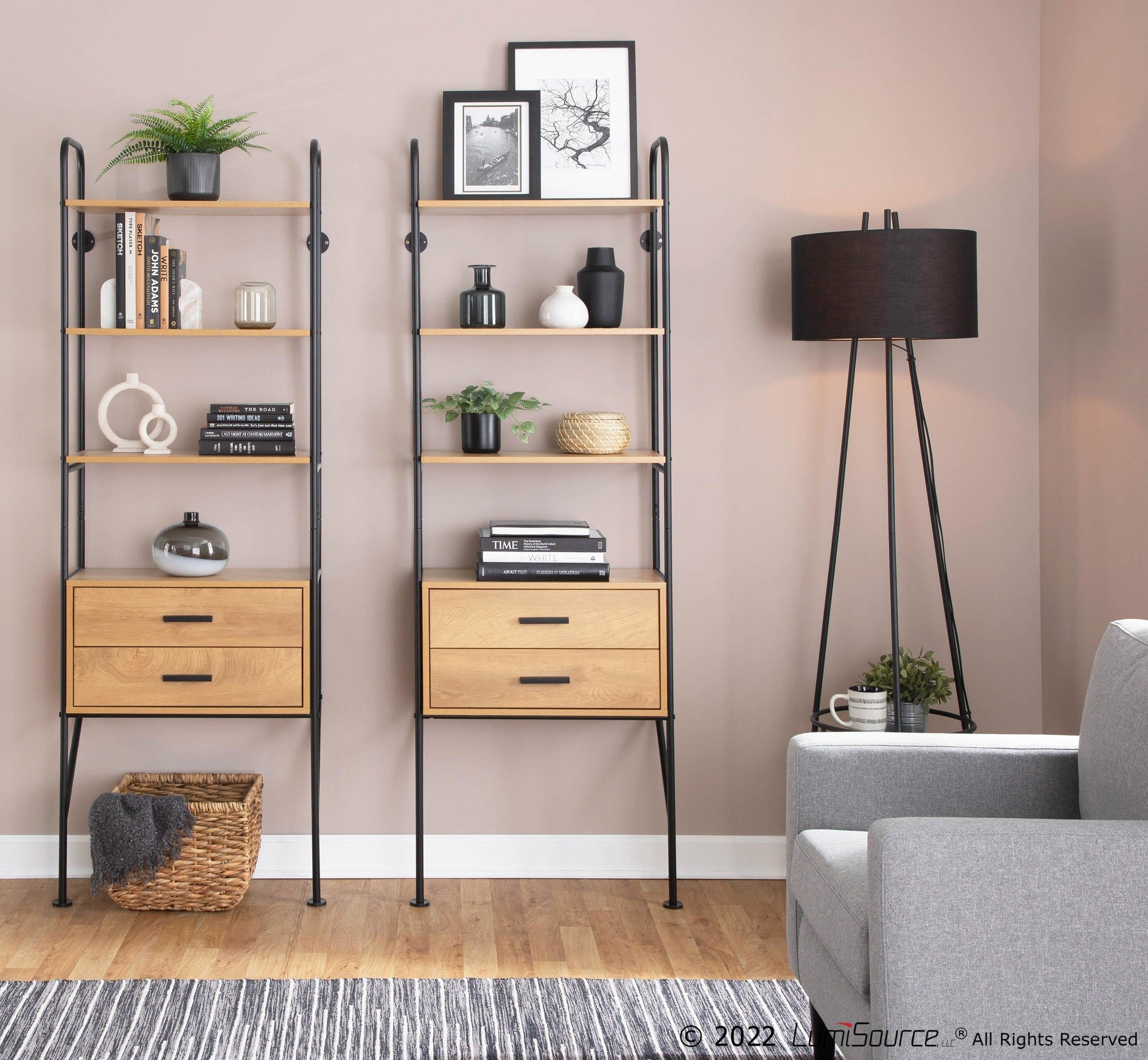 Lean Bookcase - Black Metal, Brown Wood
