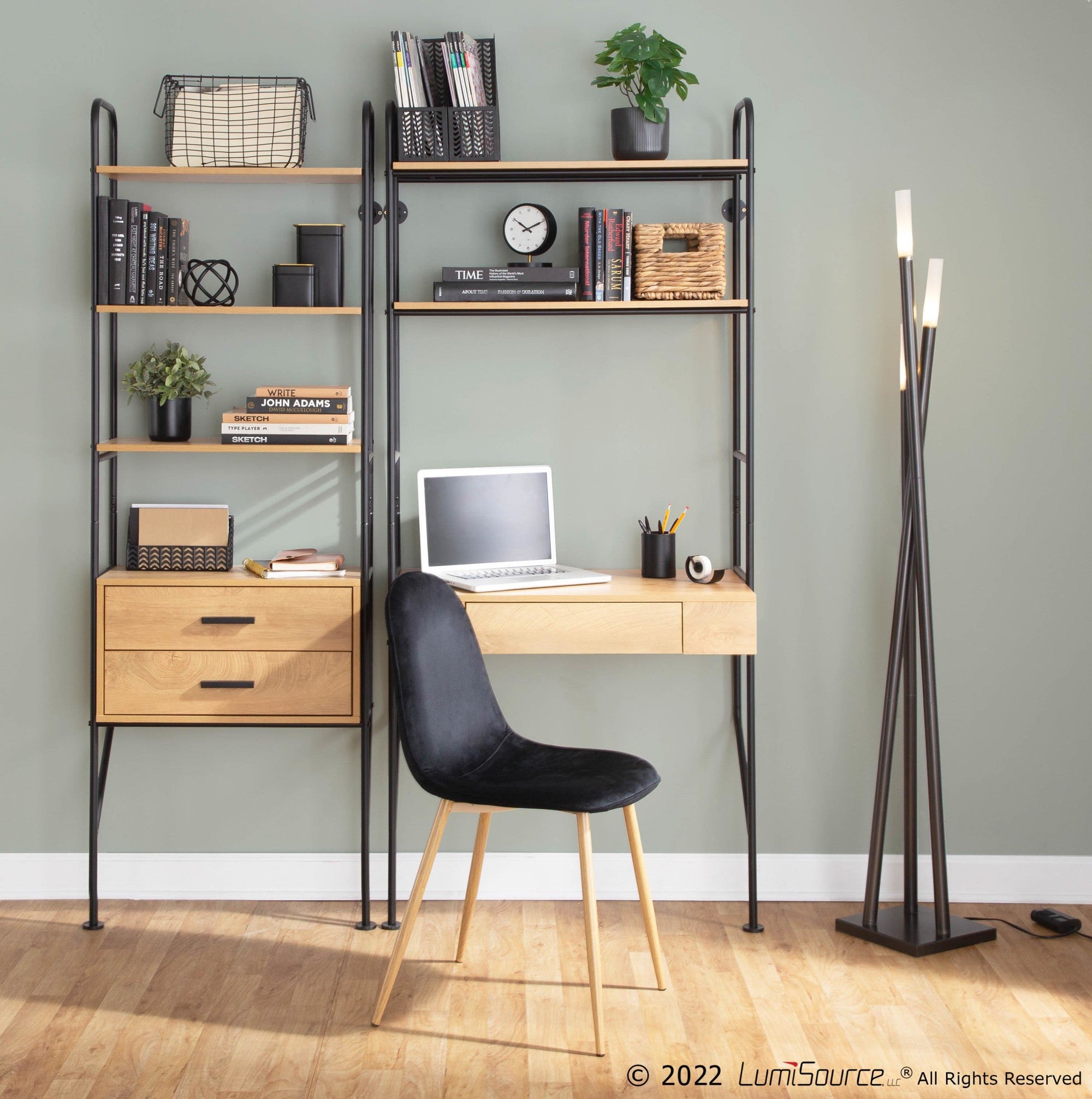 Lean Bookcase - Black Metal, Brown Wood