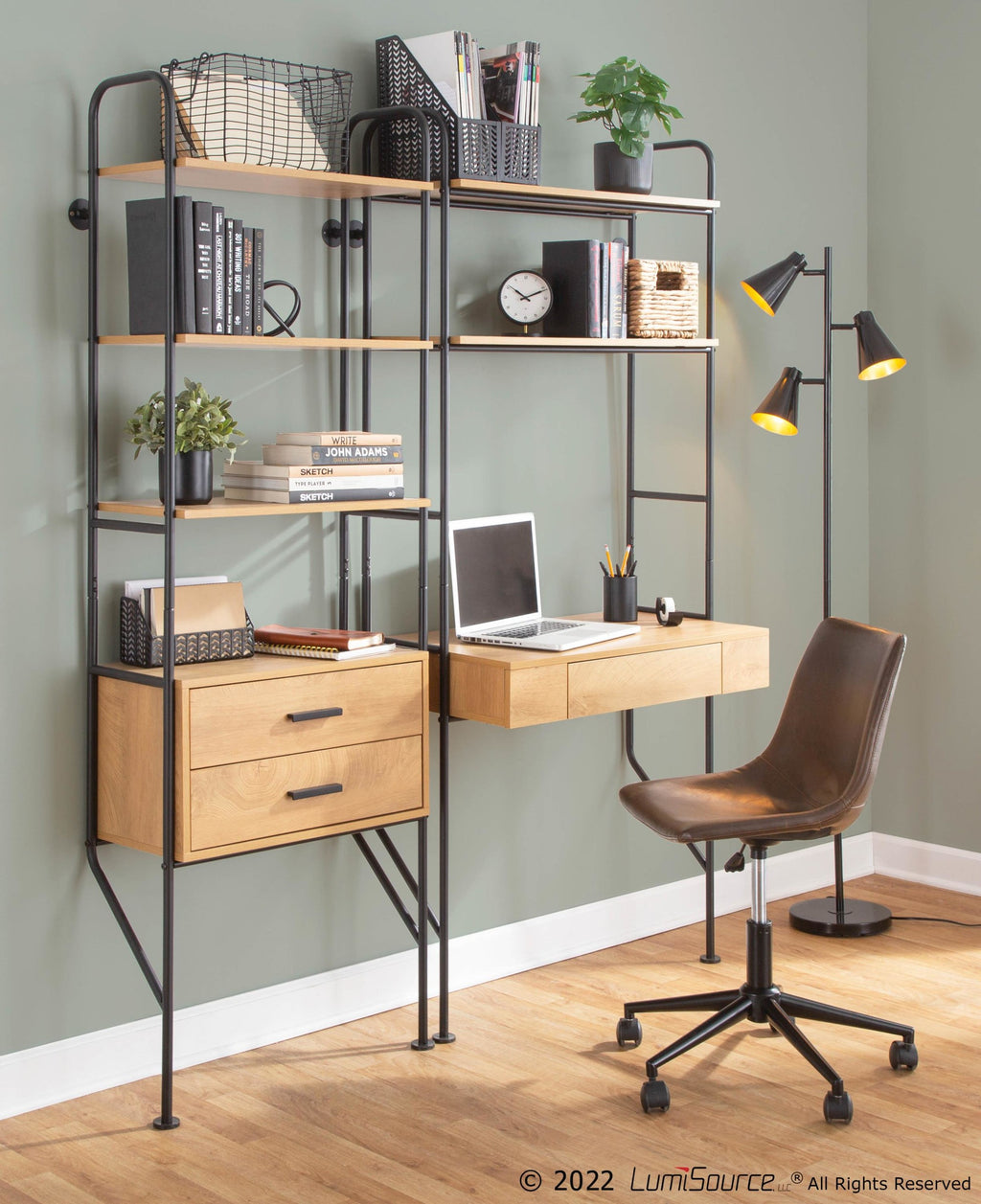 Lean Bookcase - Black Metal, Brown Wood