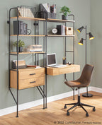 Lean Bookcase - Black Metal, Brown Wood