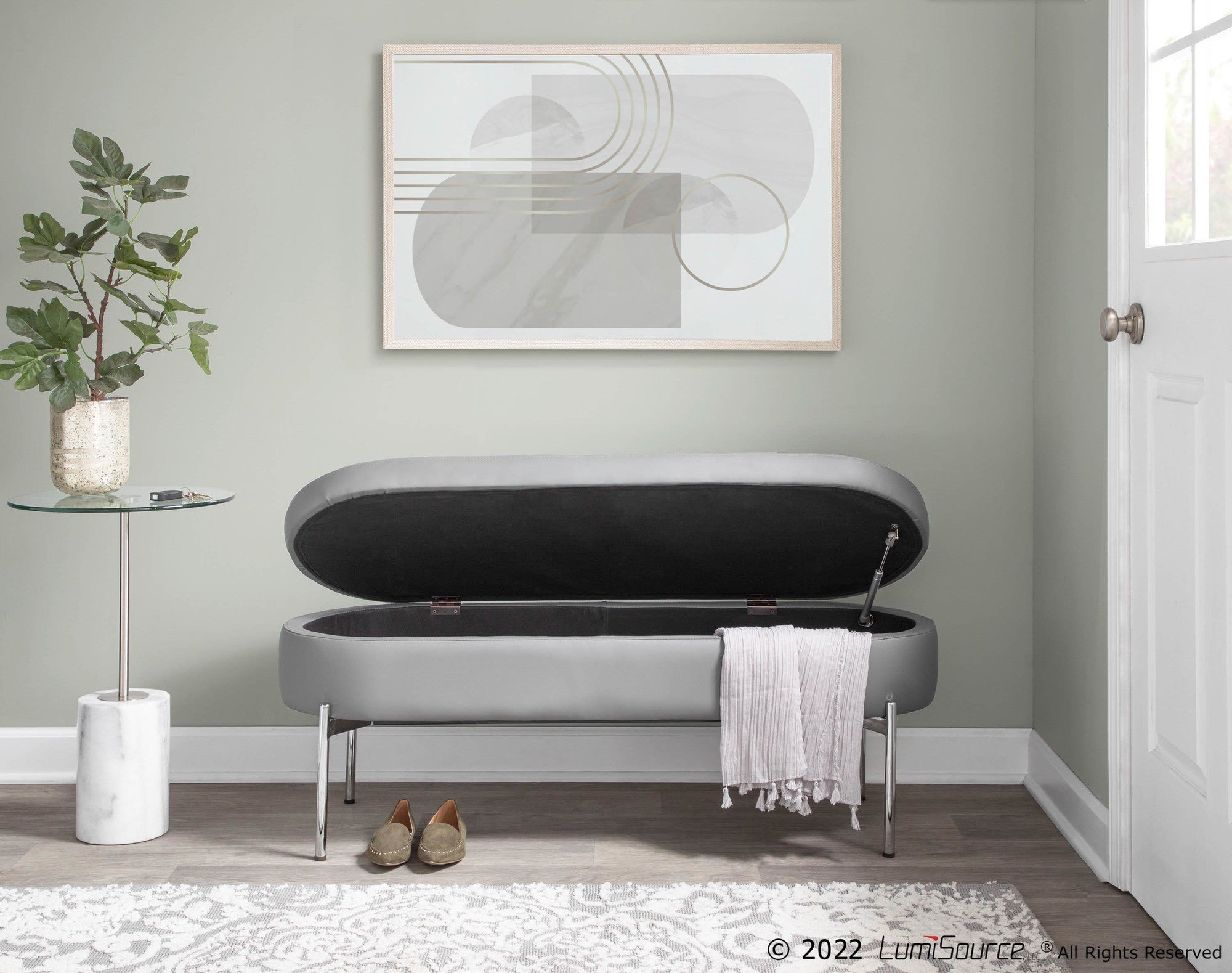 Chloe Storage Bench - Chrome, Grey PU