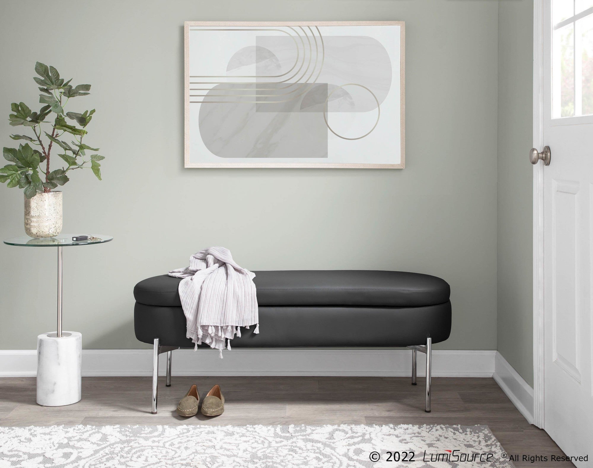 Chloe Storage Bench - Chrome, Black PU