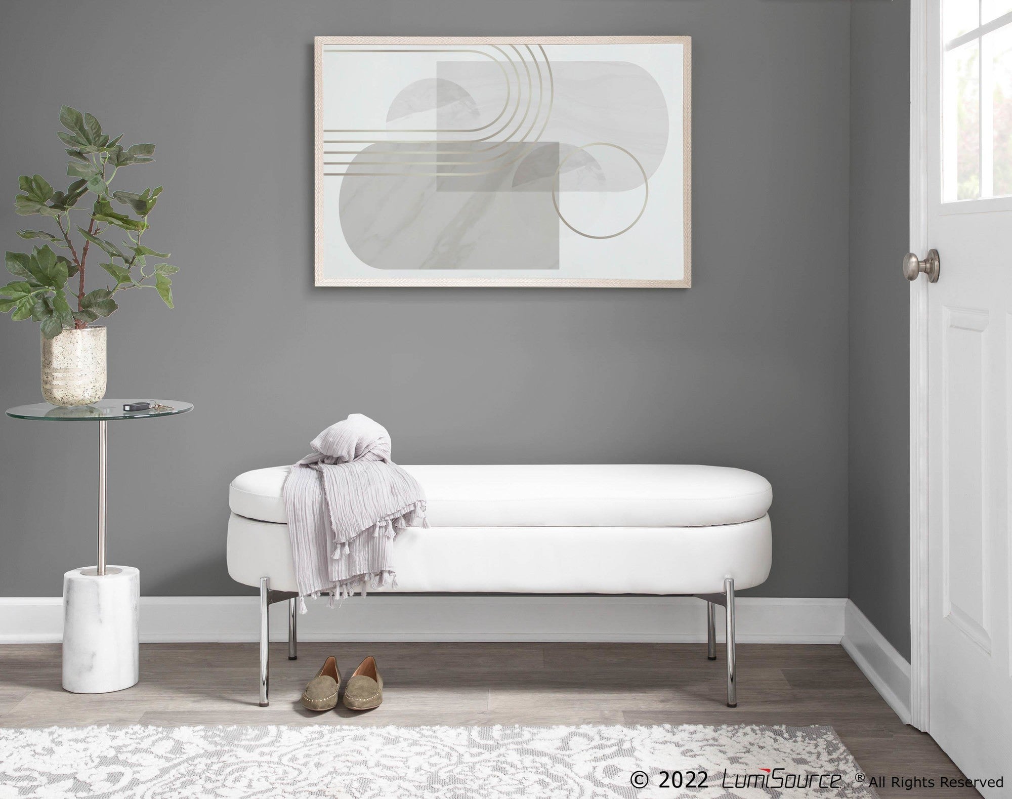 Chloe Storage Bench - Chrome, White PU