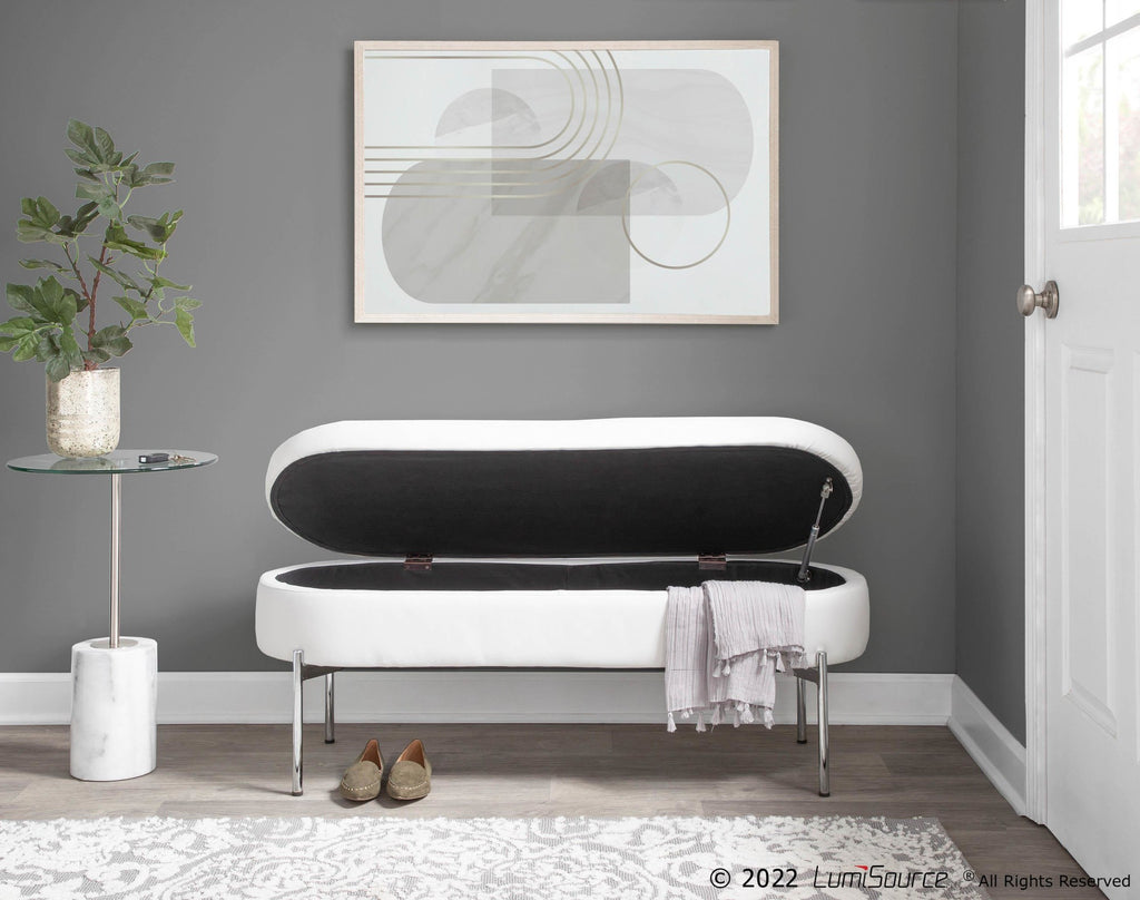 Chloe Storage Bench - Chrome, White PU