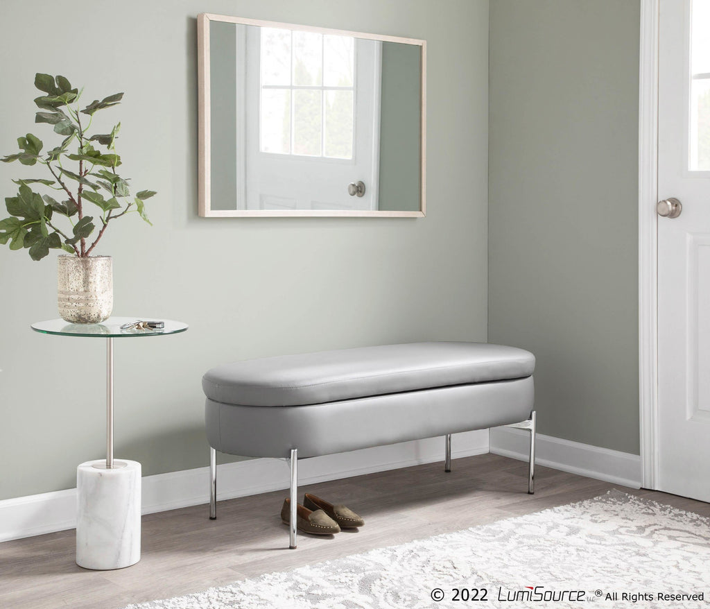 Chloe Storage Bench - Chrome, Grey PU