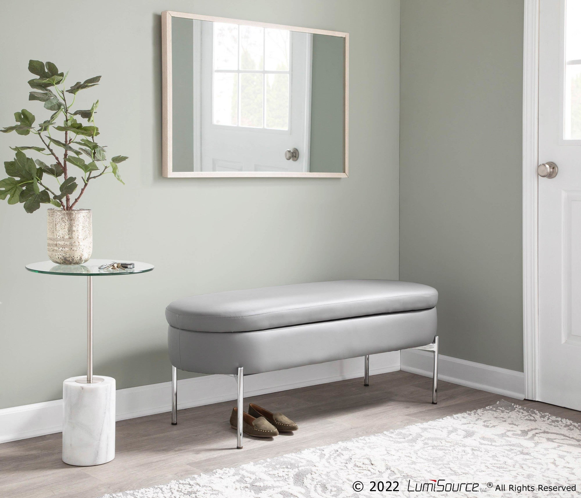 Chloe Storage Bench - Chrome, Grey PU