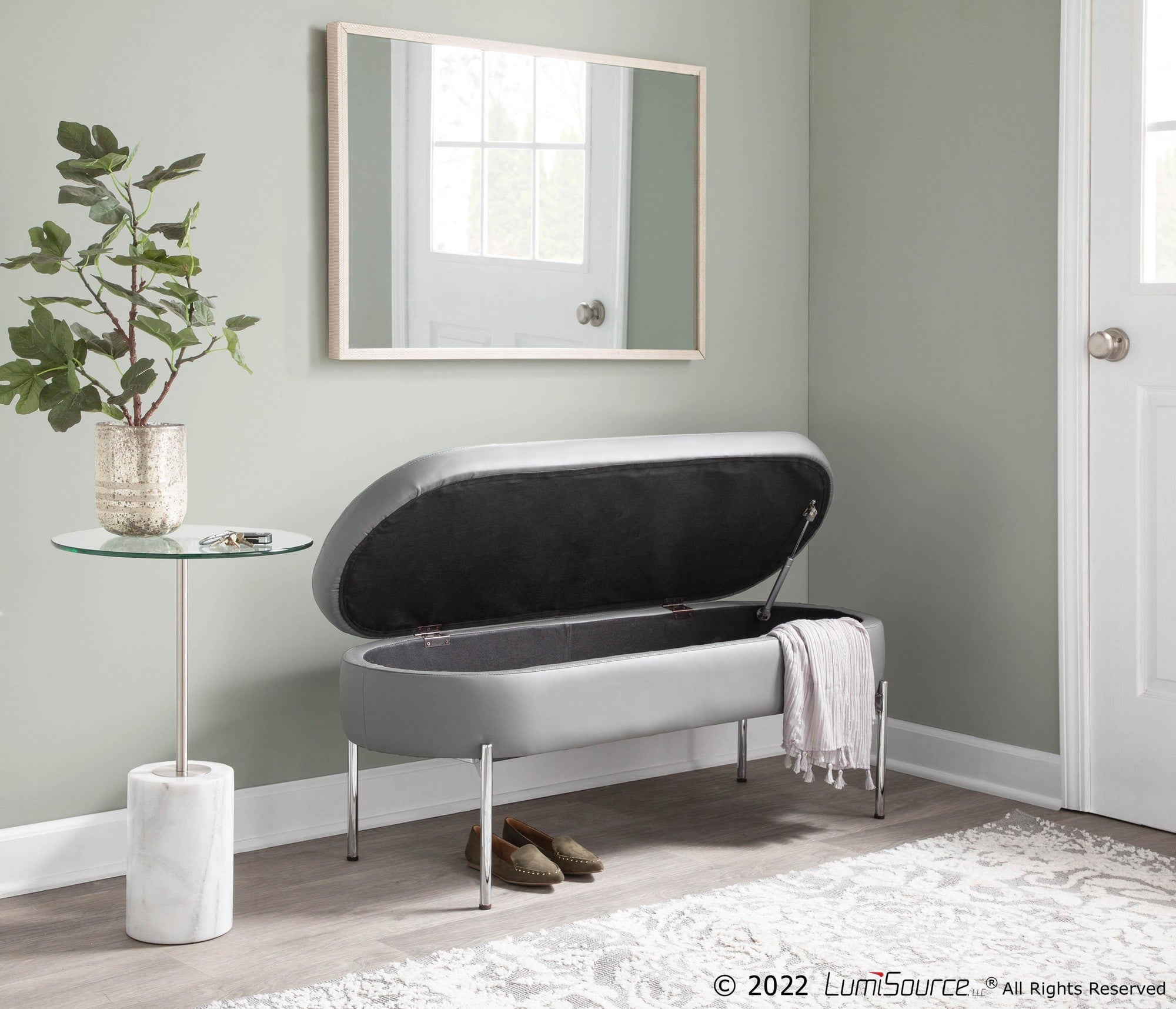 Chloe Storage Bench - Chrome, Grey PU
