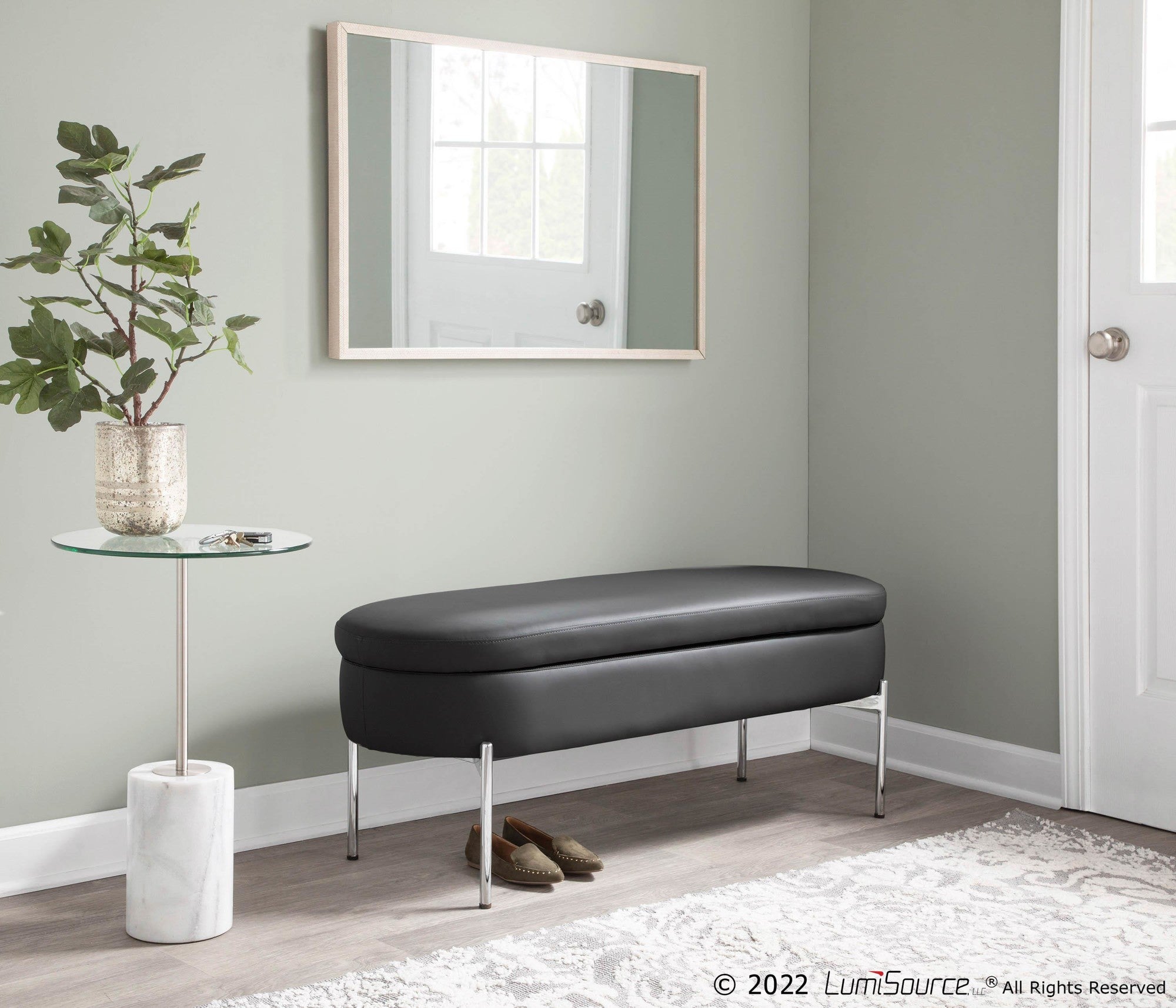 Chloe Storage Bench - Chrome, Black PU