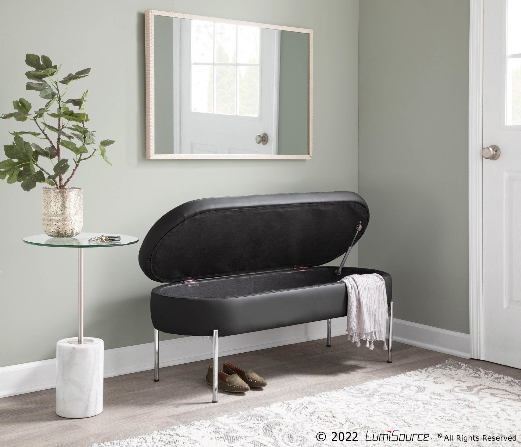 Chloe Storage Bench - Chrome, Black PU