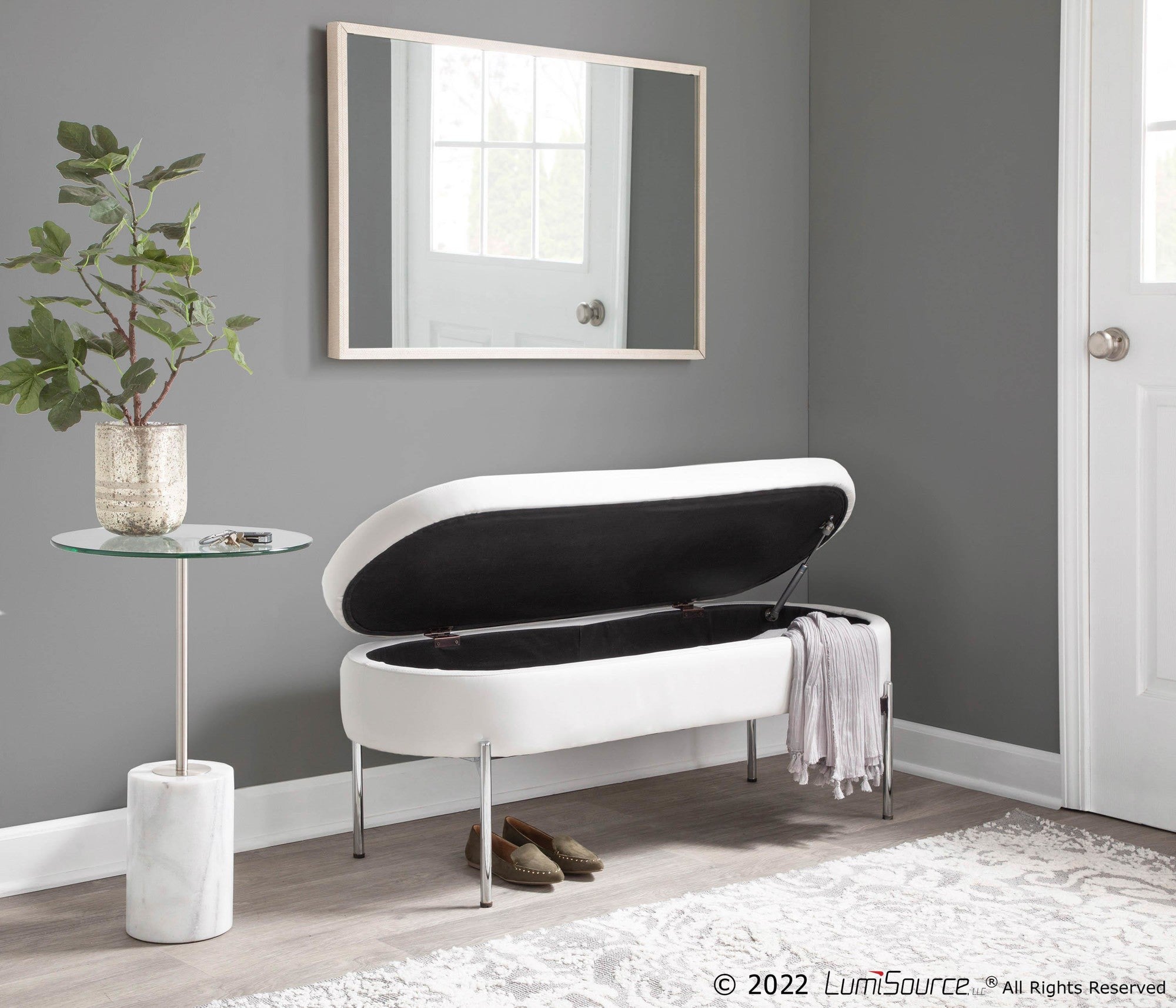 Chloe Storage Bench - Chrome, White PU