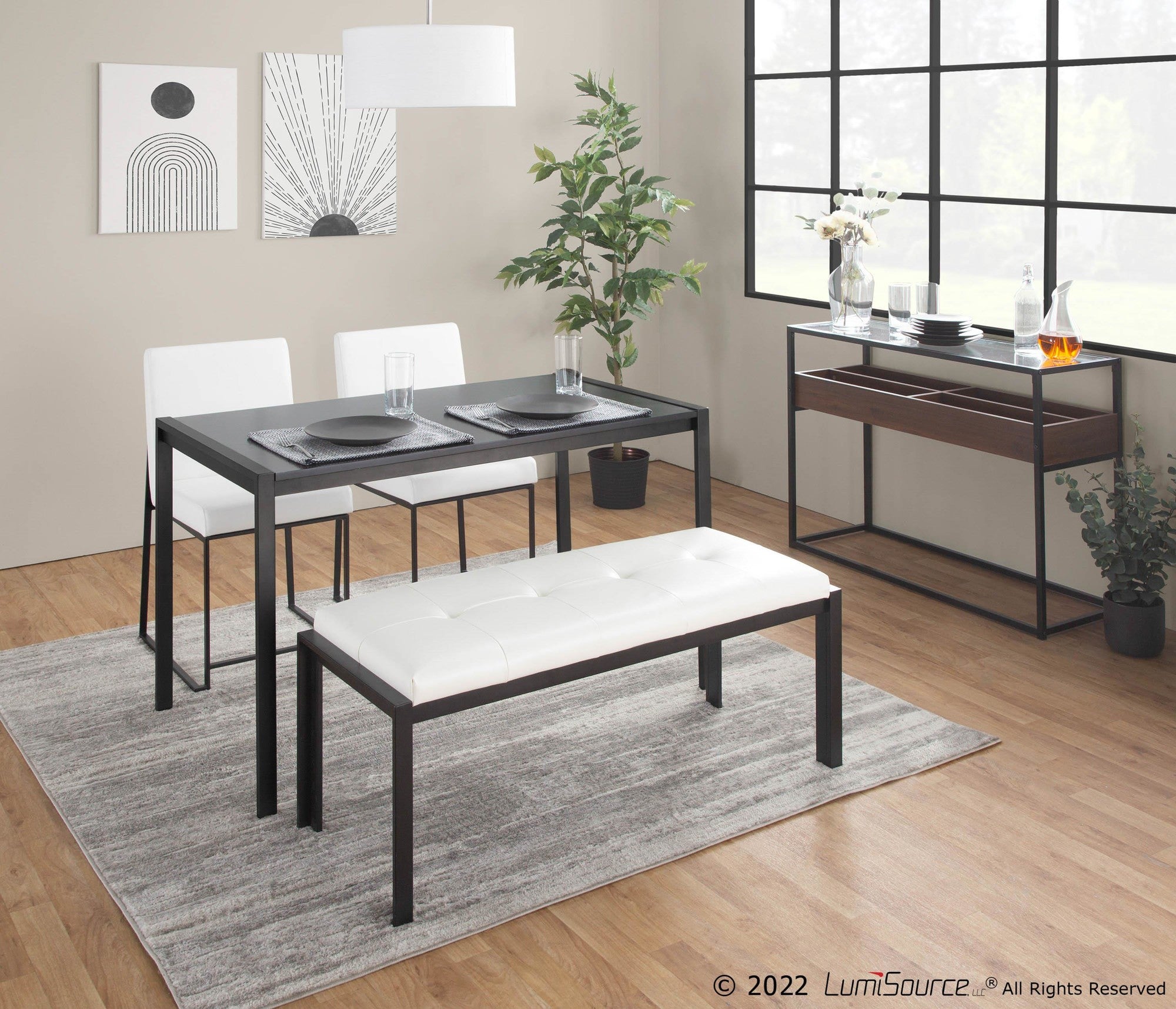 Display Console Table - Black Steel, Walnut Wood, Clear Glass