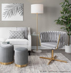 Marla Nesting Pleated Ottoman Set - Gold Metal, Grey Velvet