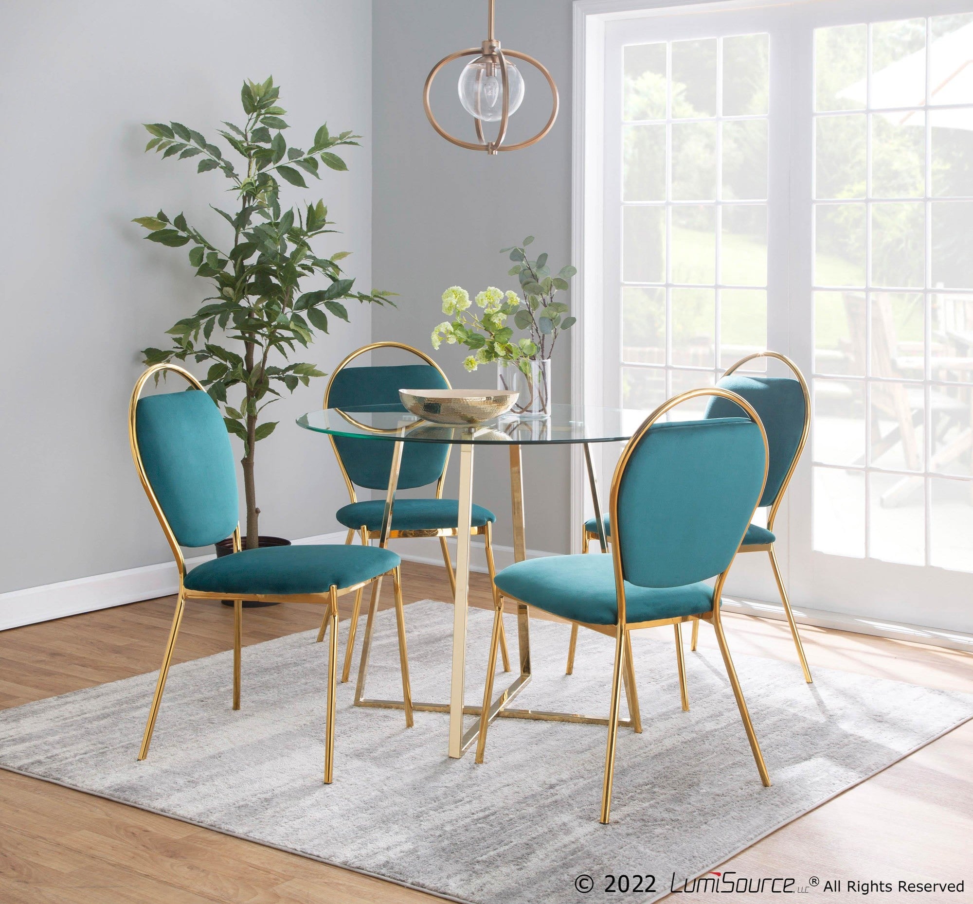 Keyhole Dining Chair - Set of 2 - Gold Metal, Green Velvet