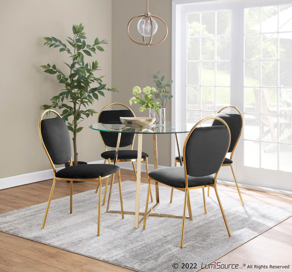 Keyhole Dining Chair - Set of 2 - Gold Metal, Black Velvet