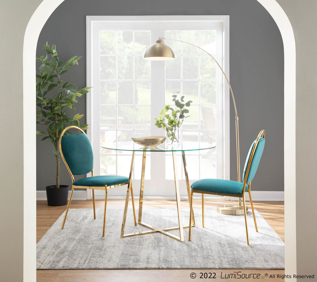 Keyhole Dining Chair - Set of 2 - Gold Metal, Green Velvet