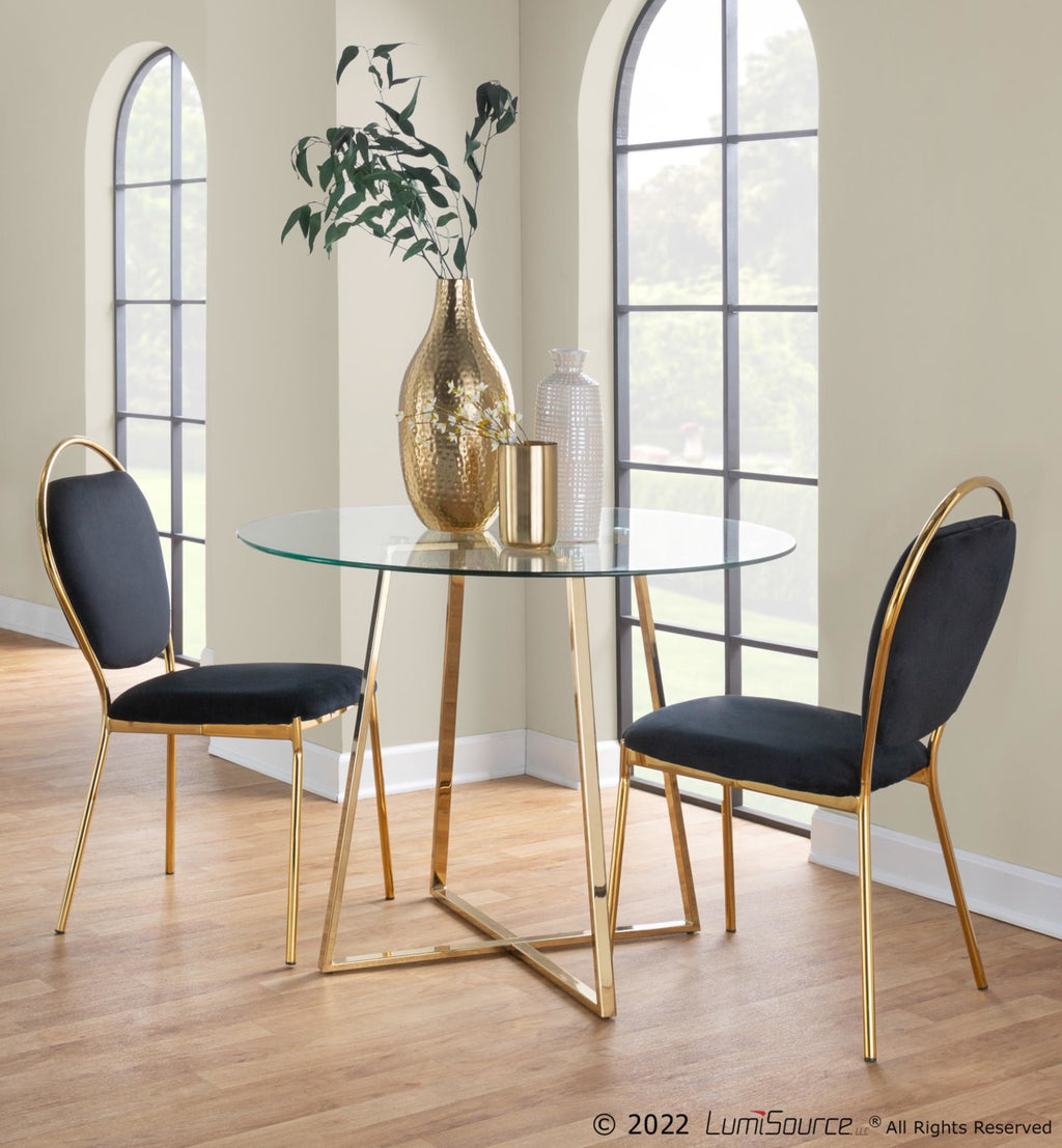 Keyhole Dining Chair - Set of 2 - Gold Metal, Black Velvet