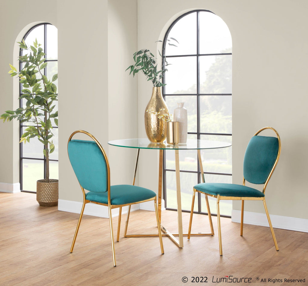 Keyhole Dining Chair - Set of 2 - Gold Metal, Green Velvet