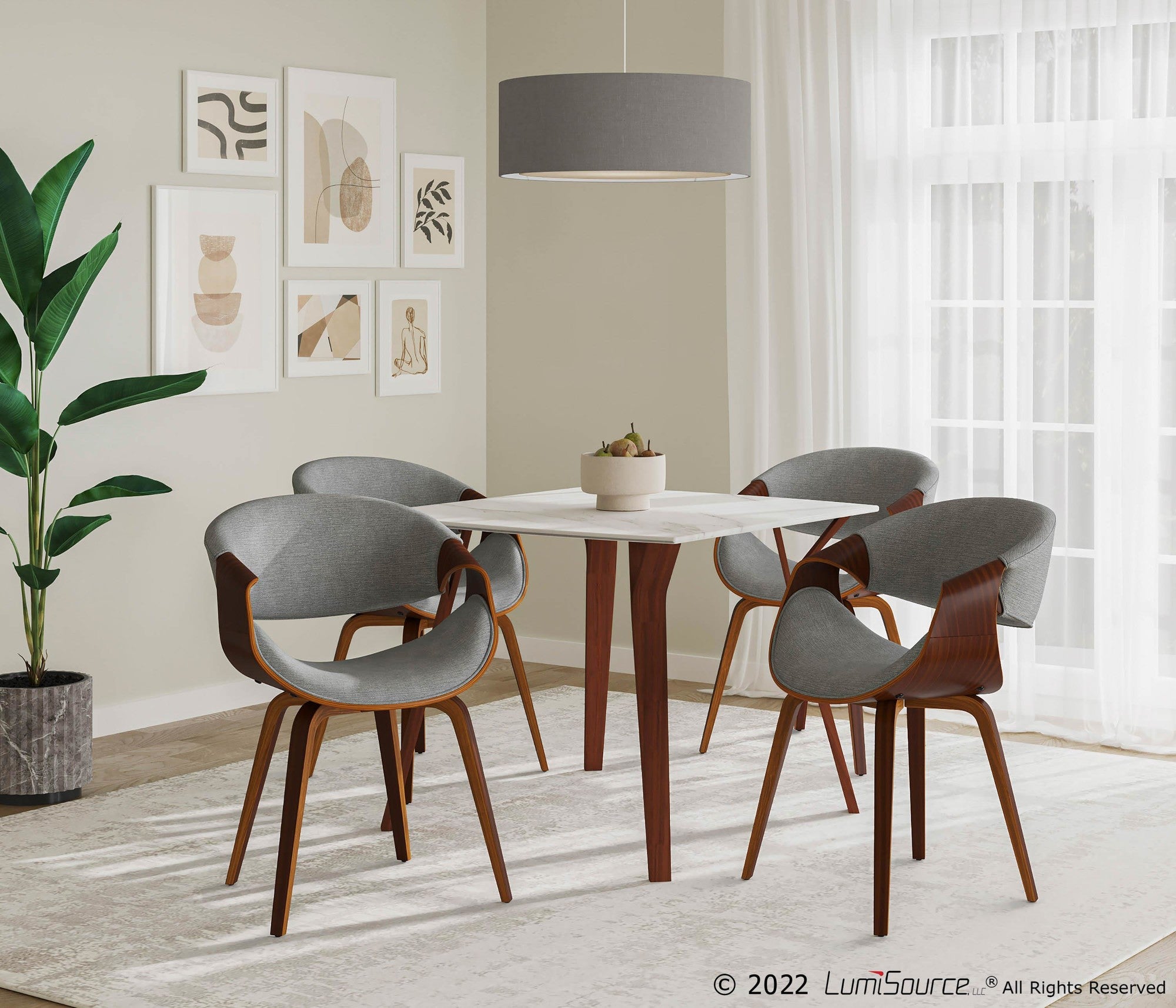 Folia Dinette Table - Walnut Wood, White Marble