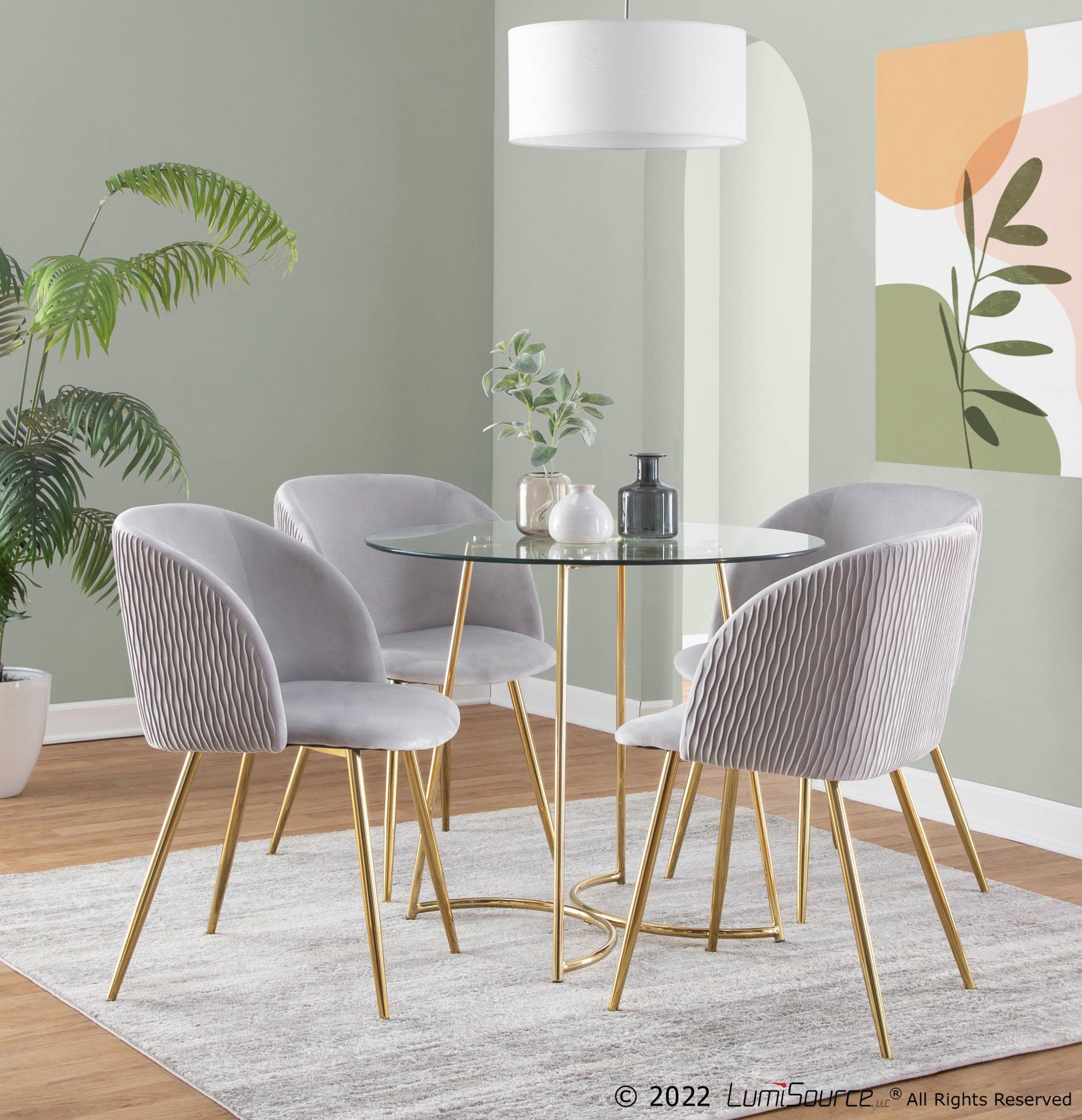 Fran Pleated Waves Chair - Set of 2 - Gold Metal, Silver Velvet