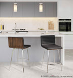 Mason 26" Fixed-Height Counter Stool - Set of 2 - Stainless Steel, Walnut Wood, Black PU