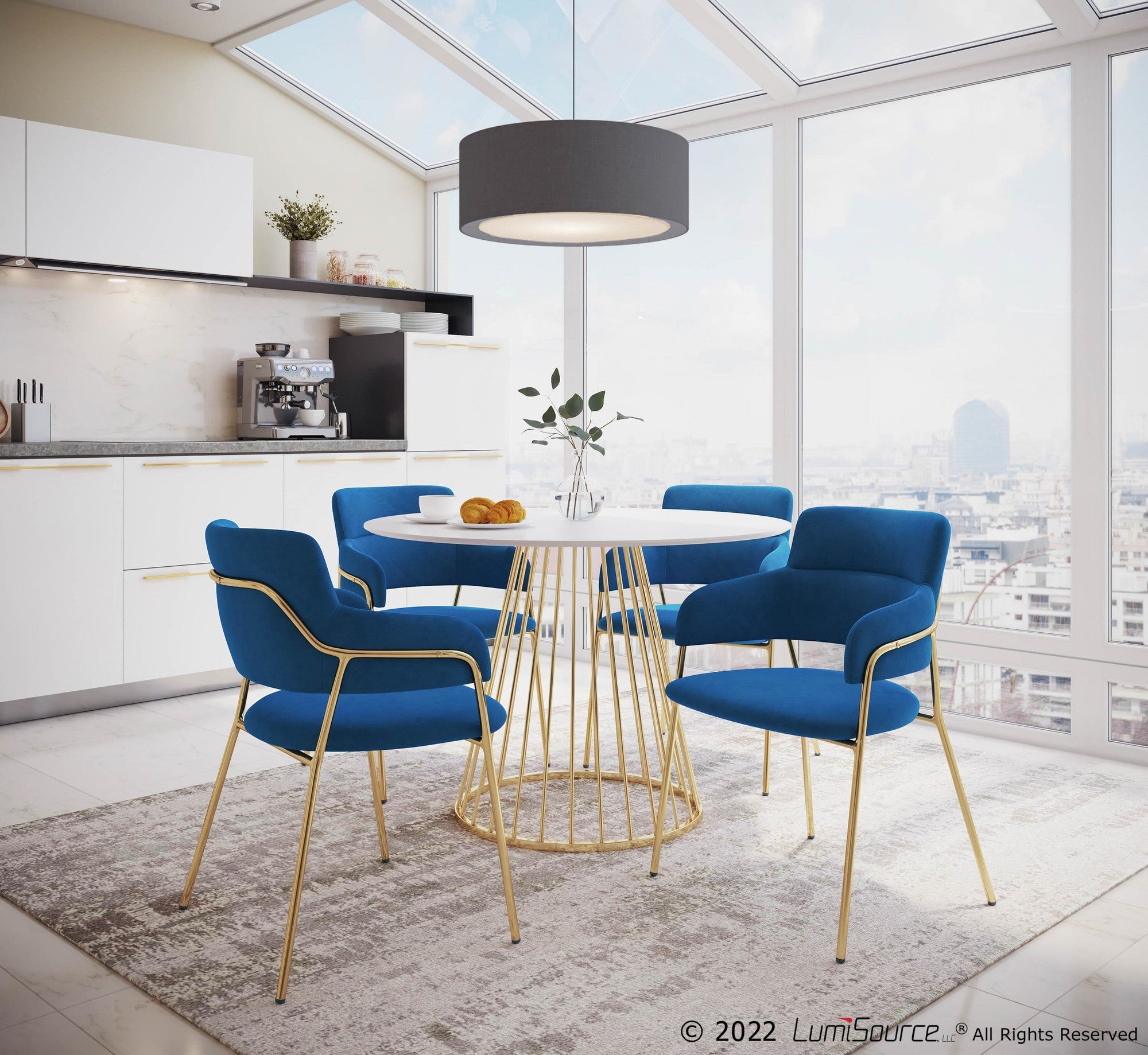 Napoli Chair - Set of 2 - Gold Metal, Blue Velvet