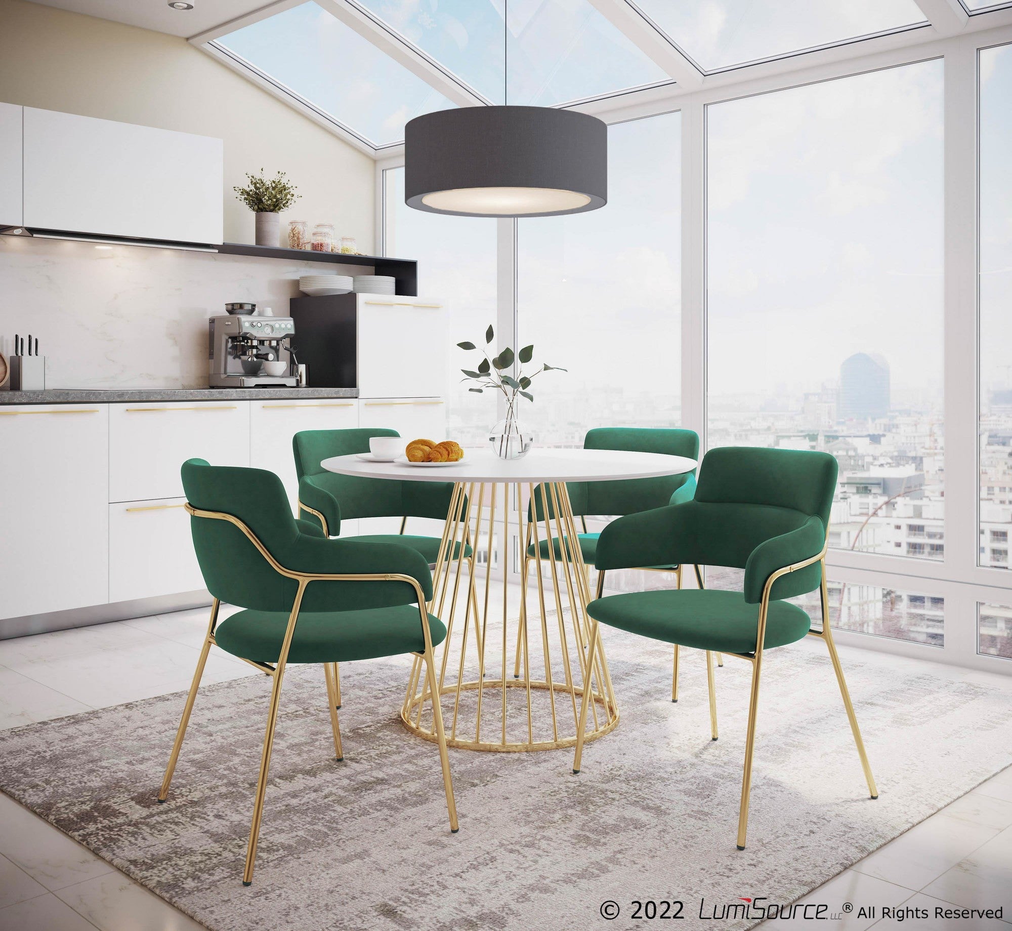 Napoli Chair - Set of 2 - Gold Metal, Emerald Green Velvet