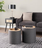 Tray Nesting Ottoman Set - Charcoal Fabric, Natural Wood