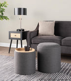 Tray Nesting Ottoman Set - Charcoal Fabric, Natural Wood