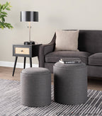 Tray Nesting Ottoman Set - Charcoal Fabric, Natural Wood