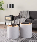 Tray Nesting Ottoman Set - Grey Fabric, Natural Wood