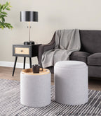 Tray Nesting Ottoman Set - Grey Fabric, Natural Wood