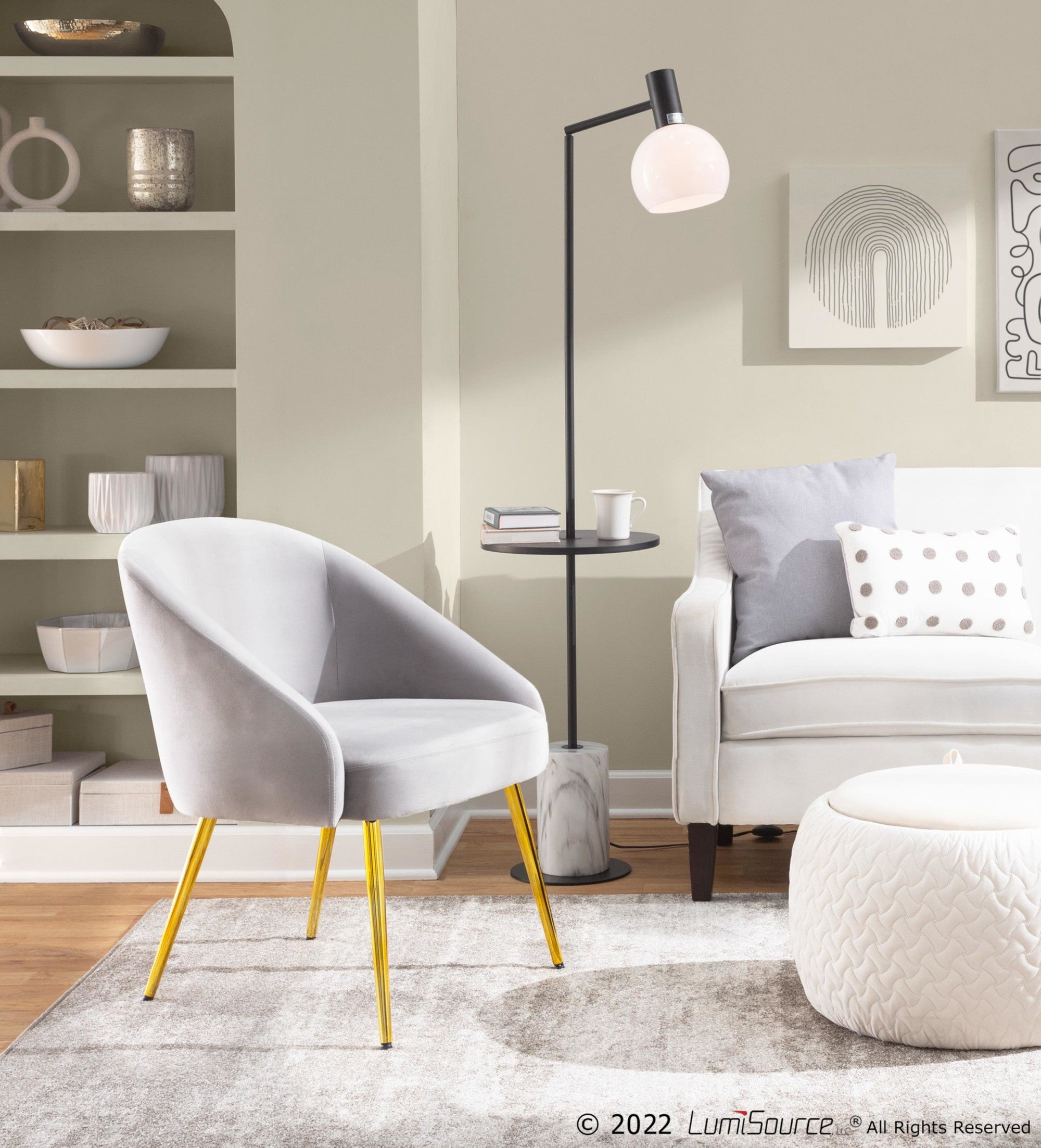 Shiraz Chair - Gold Metal, Silver Velvet