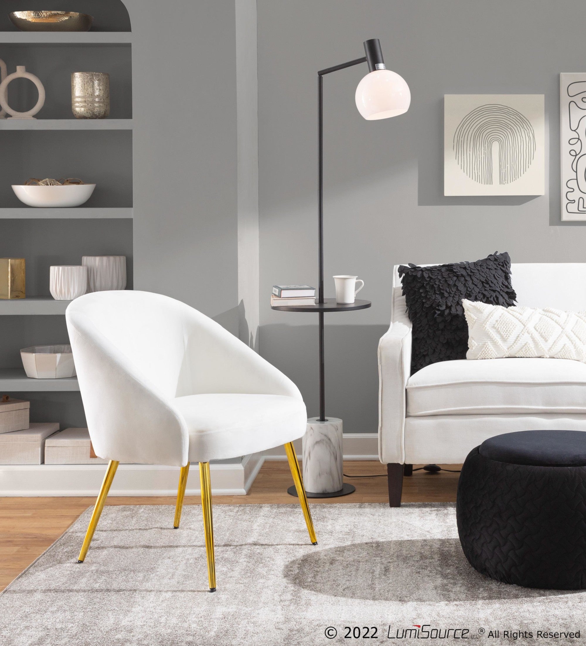 Shiraz Chair - Gold Metal, White Velvet