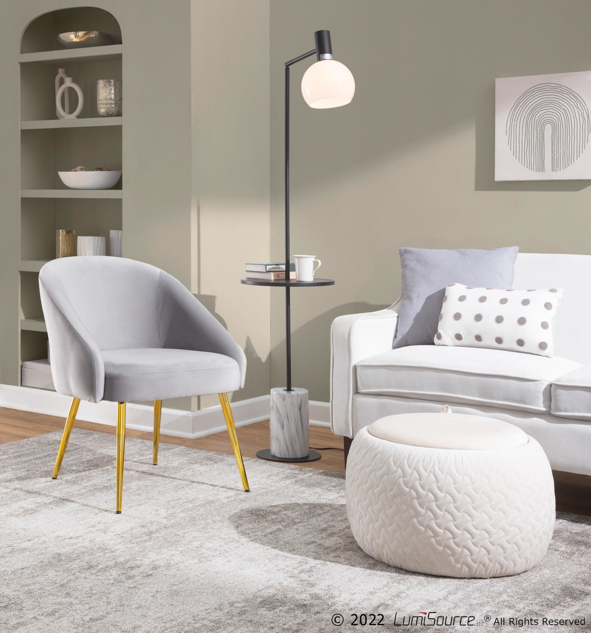 Shiraz Chair - Gold Metal, Silver Velvet