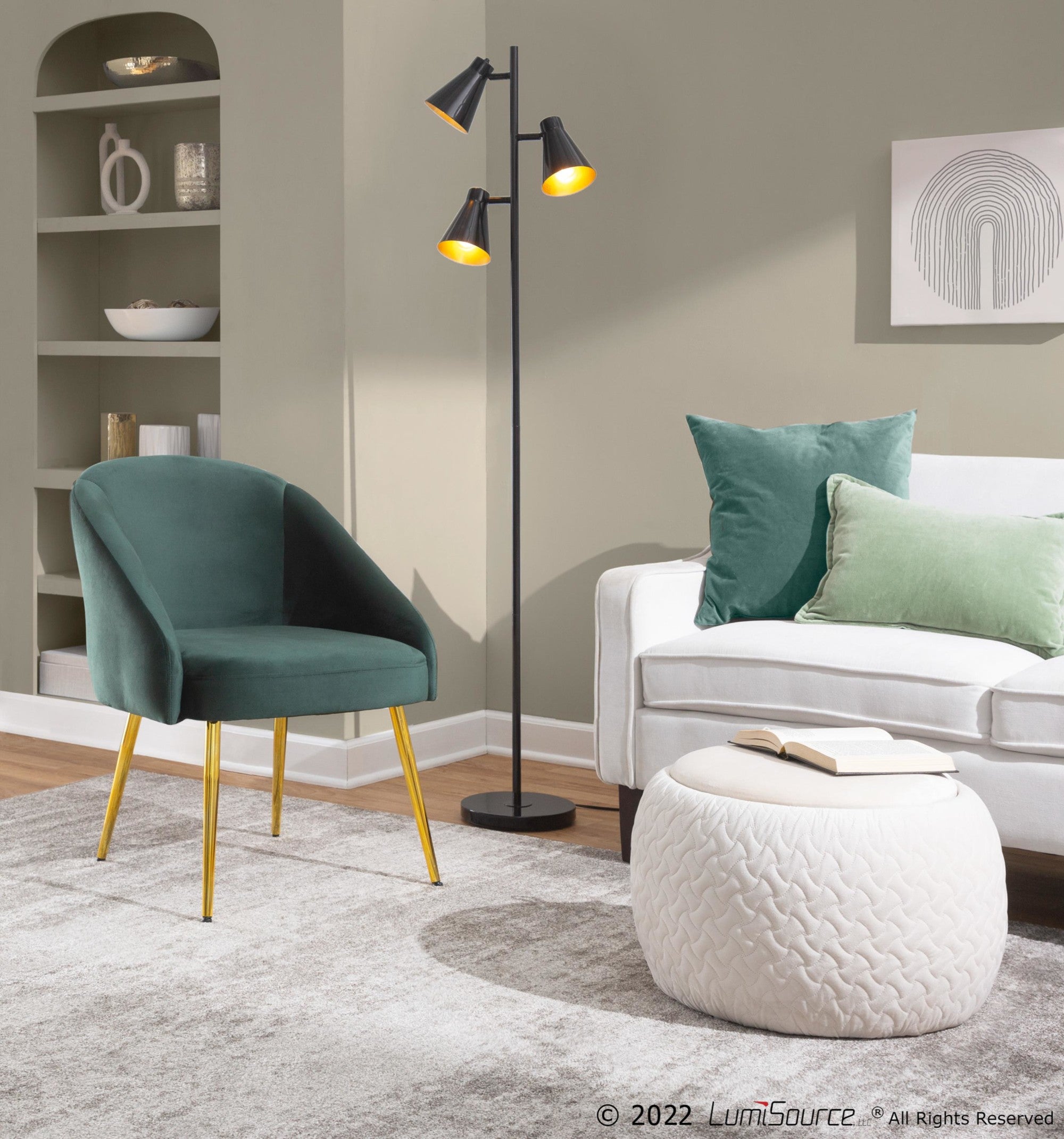 Shiraz Chair - Gold Metal, Green Velvet